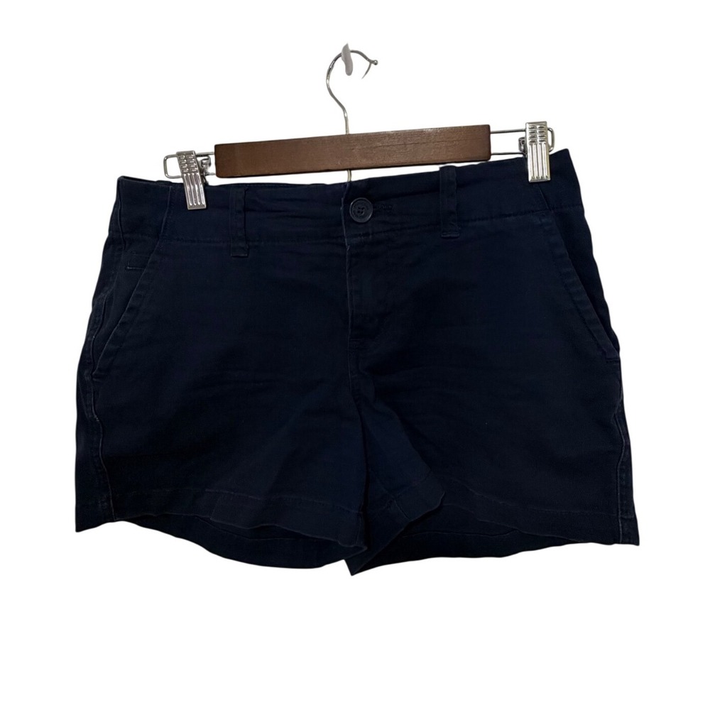 Maurices Woman's Navy Blue Chino Shorts Cotton Stretch Twill Flat Front Size 3/4